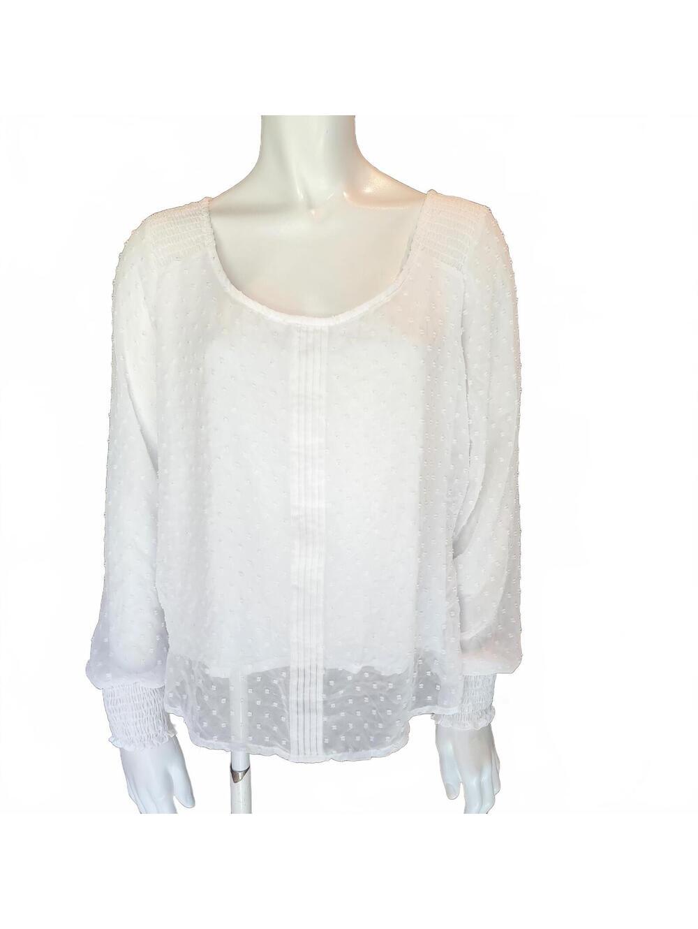 Lauren Conrad White Sheer Textured Long Sleeve Blouse Size M - Picture 3 of 6